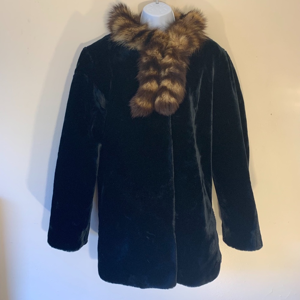Fox Tail Collar Thick Velvet Peacoat M/L 38 Bust VINTAGE